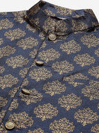 Jompers Men's Navy Printed Nehru Jacket | Grocsy