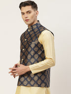 Jompers Men's Navy Printed Nehru Jacket | Grocsy