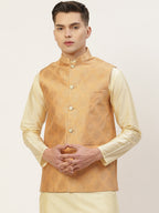 Jompers Men's Peach Printed Nehru Jacket | Grocsy