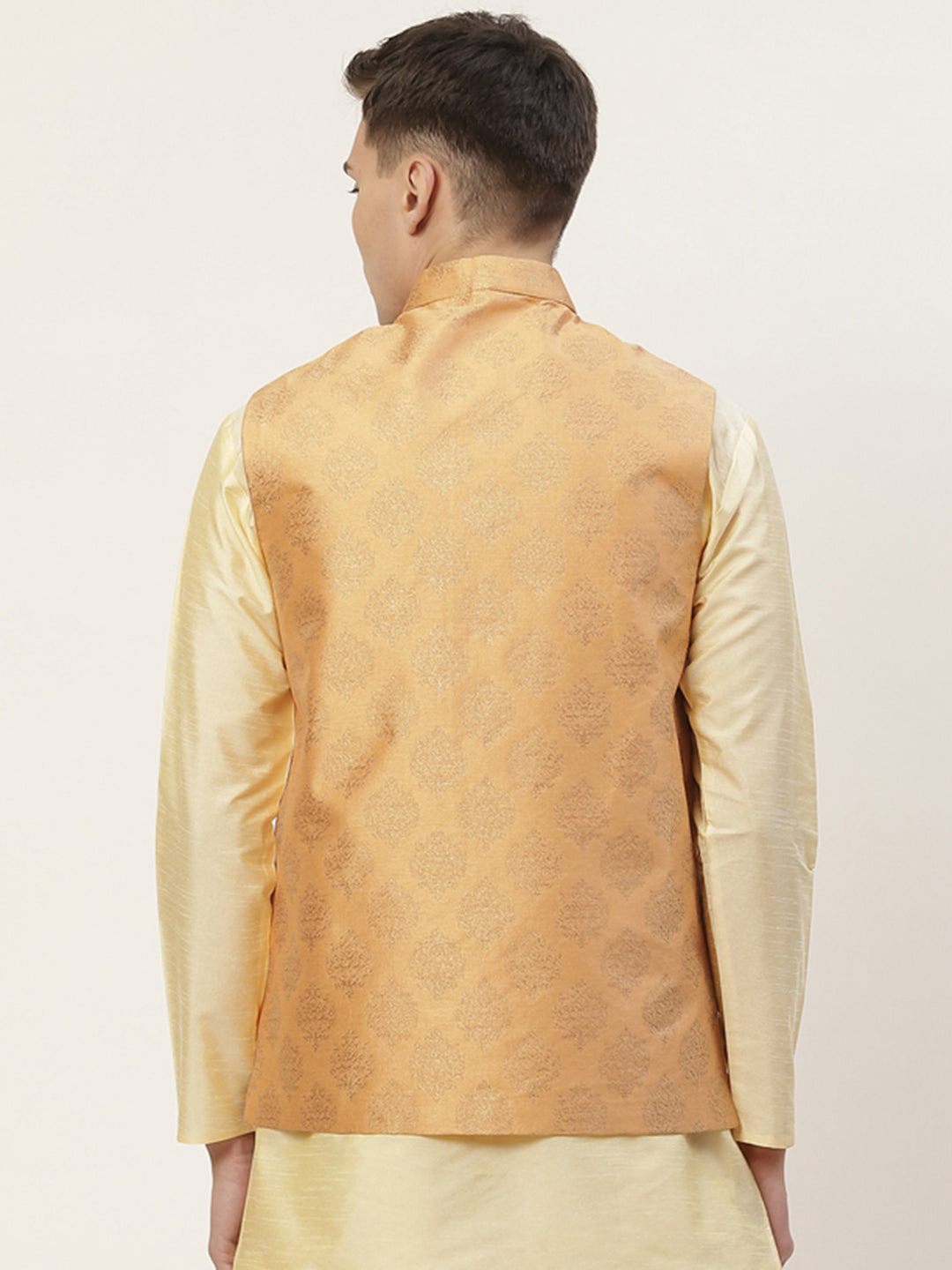Jompers Men's Peach Printed Nehru Jacket | Grocsy