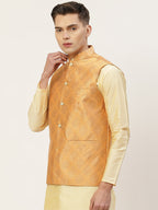 Jompers Men's Peach Printed Nehru Jacket | Grocsy