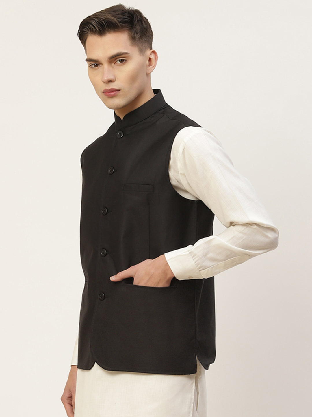 Jompers Men's Beautiful Black Solid Nehru Jacket | Grocsy