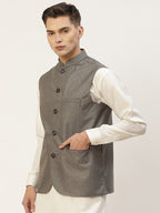 Jompers Men's Charcoal Solid Nehru Jacket | Grocsy