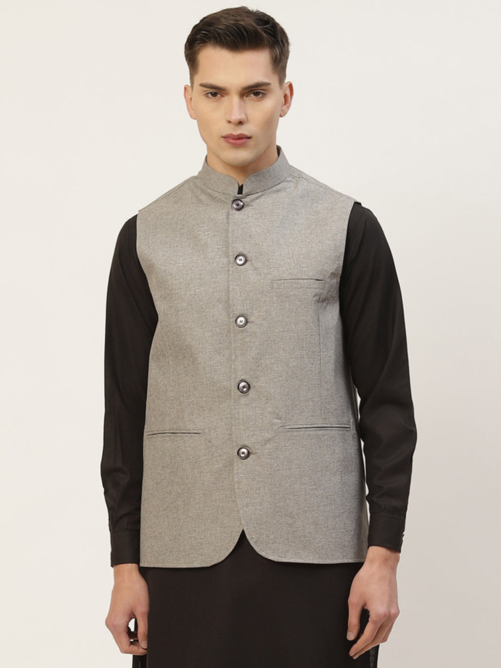 Jompers Men Grey Solid Nehru Jacket | Grocsy