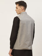 Jompers Men Grey Solid Nehru Jacket | Grocsy