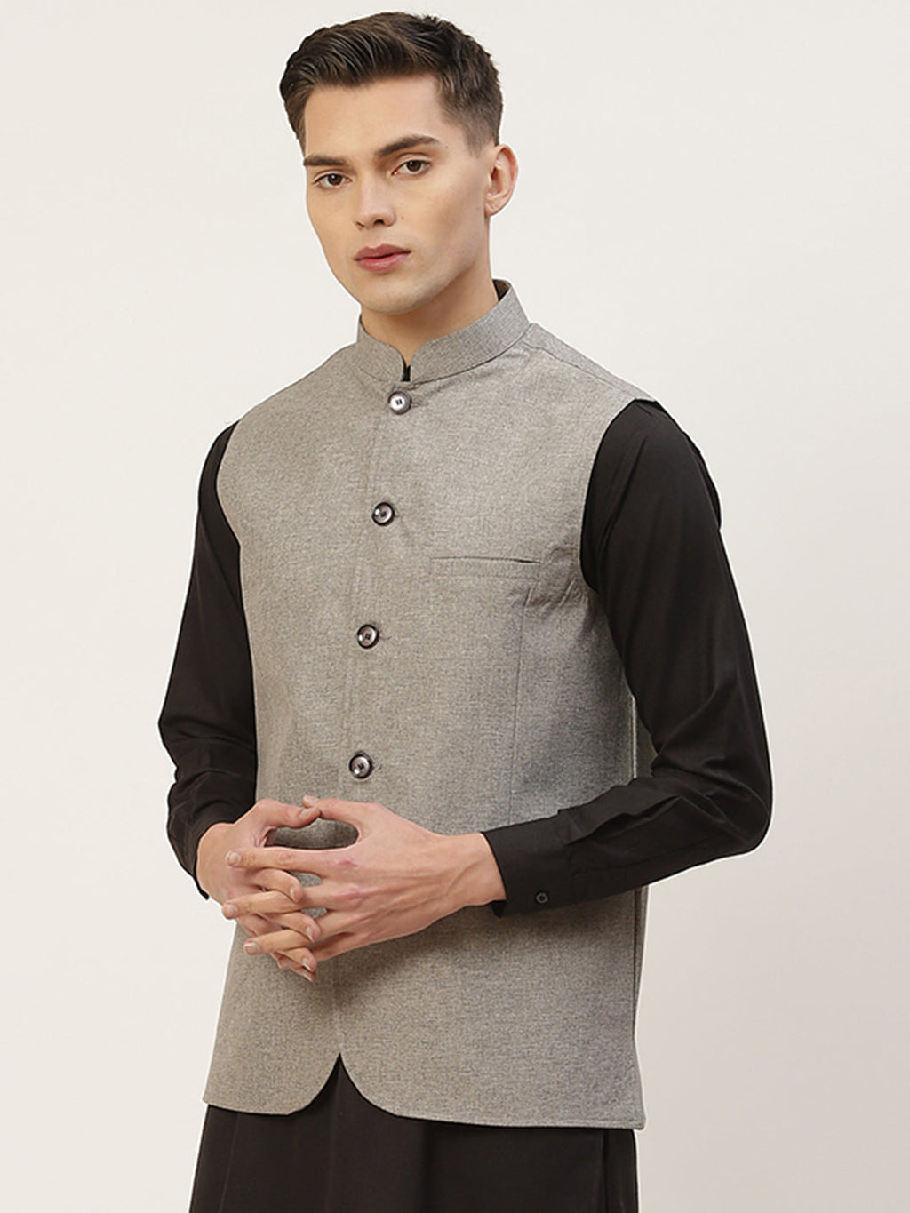 Jompers Men Grey Solid Nehru Jacket | Grocsy