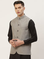 Jompers Men Grey Solid Nehru Jacket | Grocsy