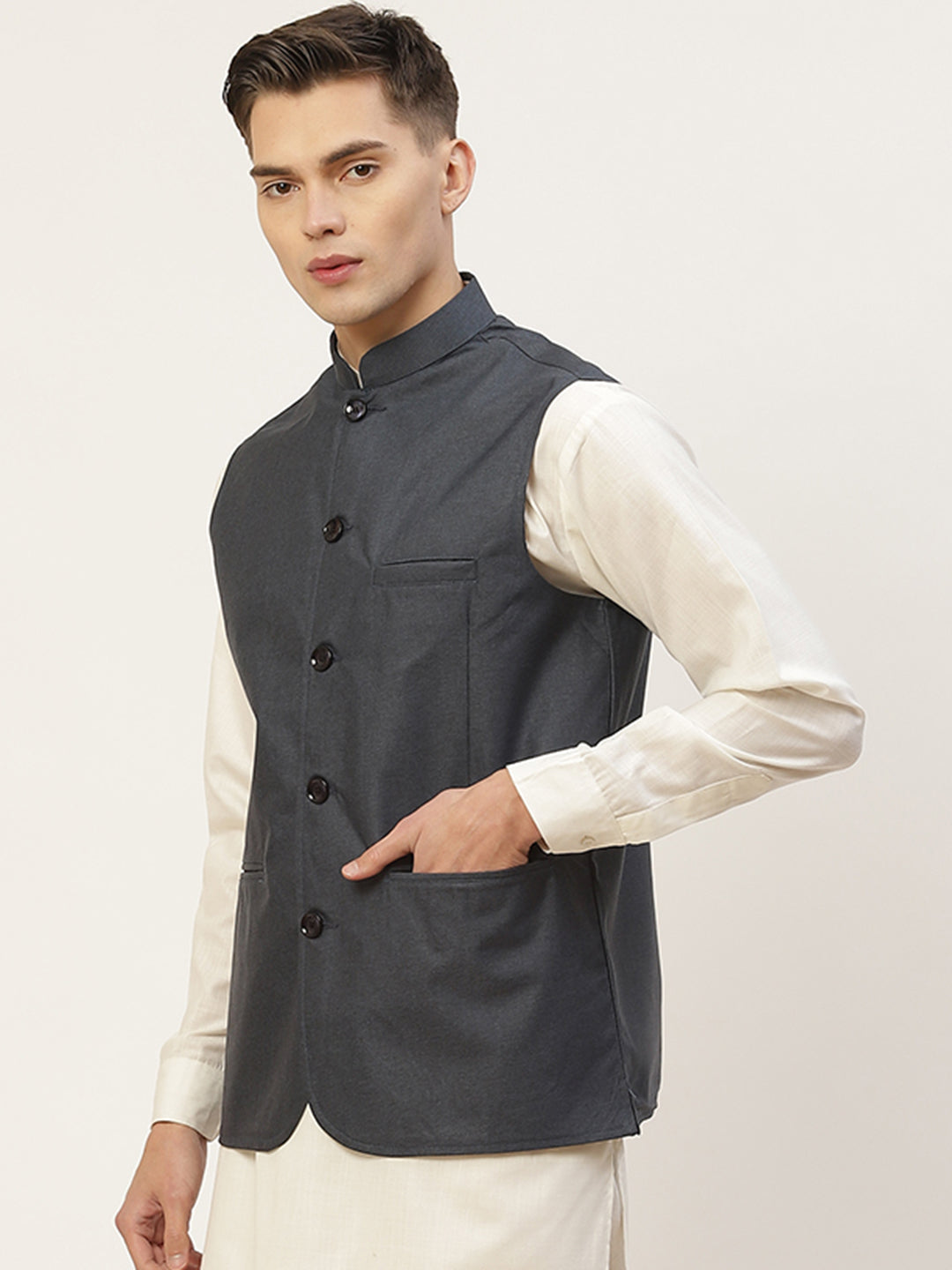 Jompers Men's Beautiful Teal Solid Nehru Jacket | Grocsy