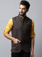 Even Apparels Men's Brown Nehru Jacket With Welt Pockets | Grocsy