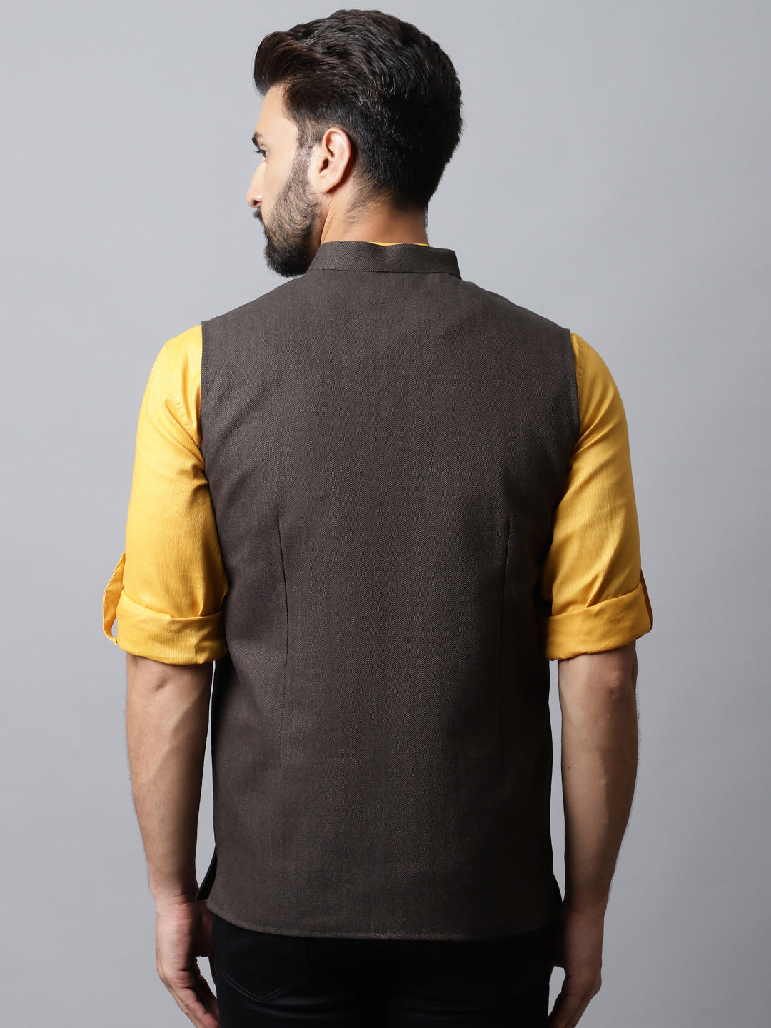 Even Apparels Men's Brown Nehru Jacket With Welt Pockets | Grocsy