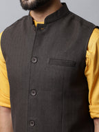Even Apparels Men's Brown Nehru Jacket With Welt Pockets | Grocsy