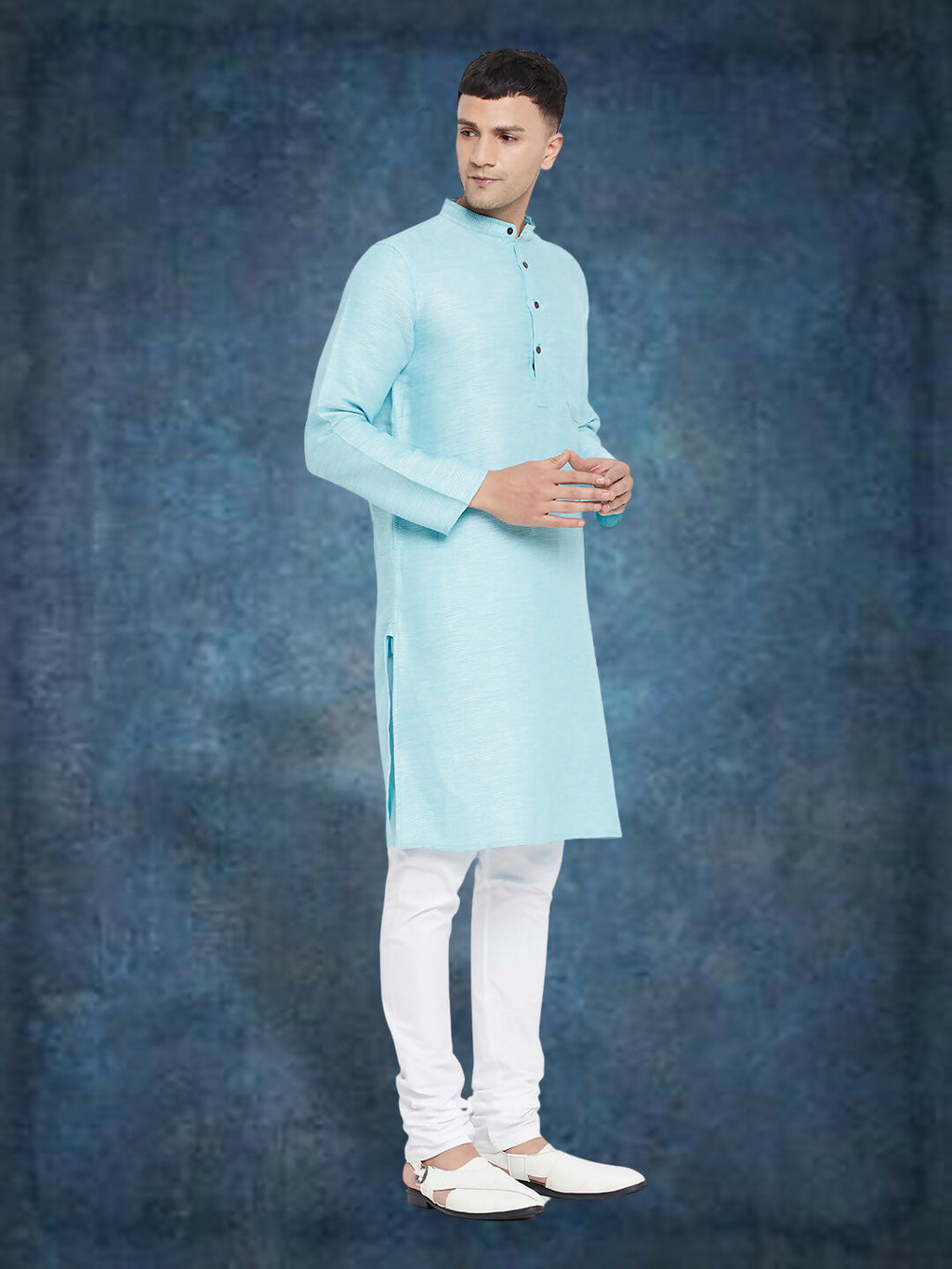 Even Apparels Men's Pure Cotton Turquoise Kurta | Grocsy