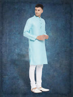 Even Apparels Men's Pure Cotton Turquoise Kurta | Grocsy