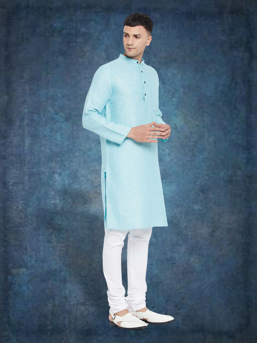 Even Apparels Men's Pure Cotton Turquoise Kurta | Grocsy