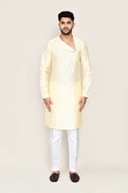 Joban Fashion Beige Colored Art Silk Fabric Kurta With Straight Fit Pant | Grocsy