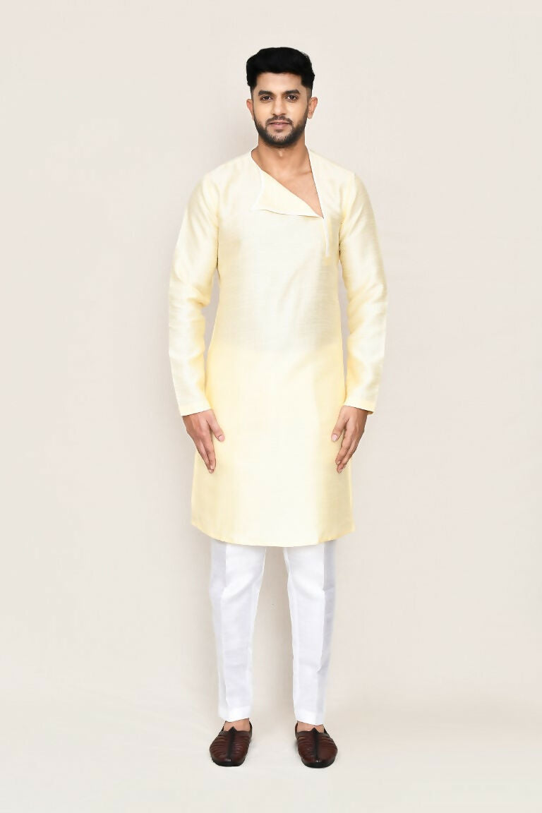 Joban Fashion Beige Colored Art Silk Fabric Kurta With Straight Fit Pant | Grocsy