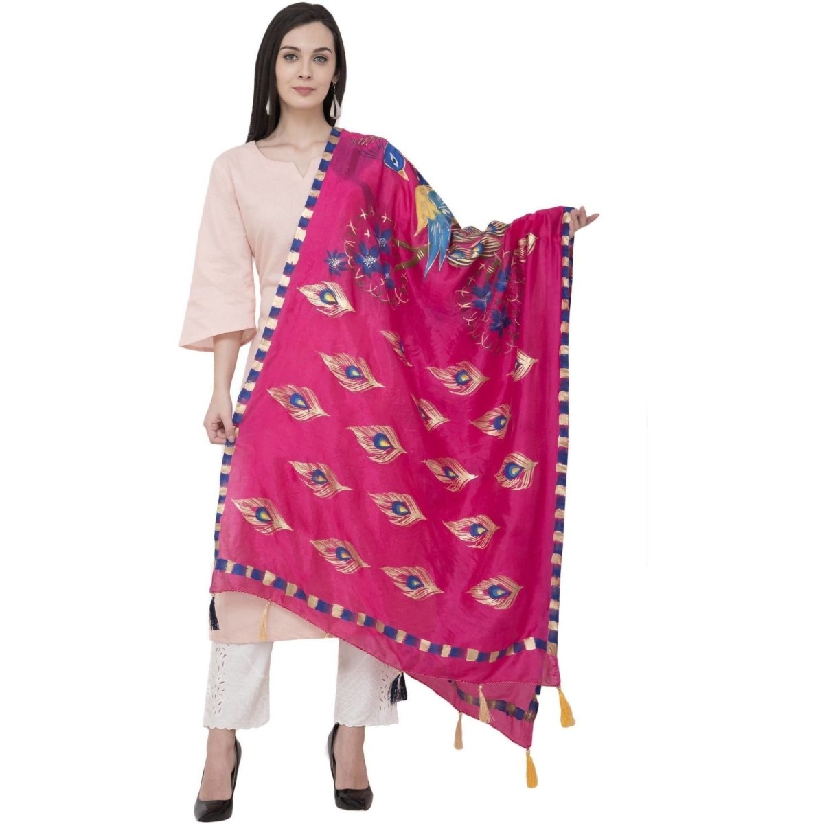 A R Silk Silk Peacock Multi Fancy Dupatta Color Rani Dupatta or Chunni | Grocsy