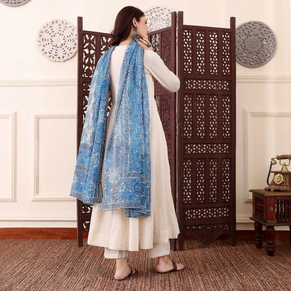 The52 Women's Beautiful Solid Chanderi Silk Fabric Flared Anarkali Pant and Dupatta Set | Grocsy