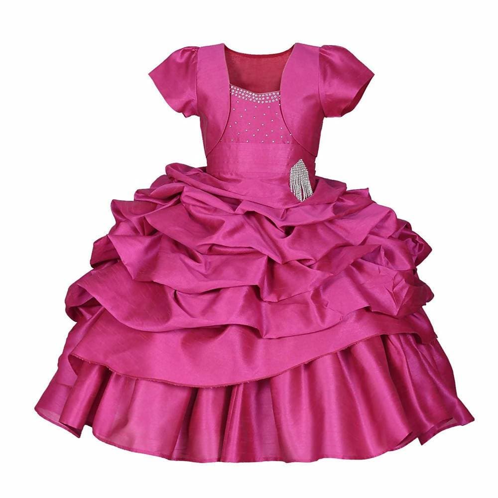Asmaani Baby Girl's Pink Colour Satin A-Line Maxi Full Length Dress (AS-DRESS-22118) | Grocsy