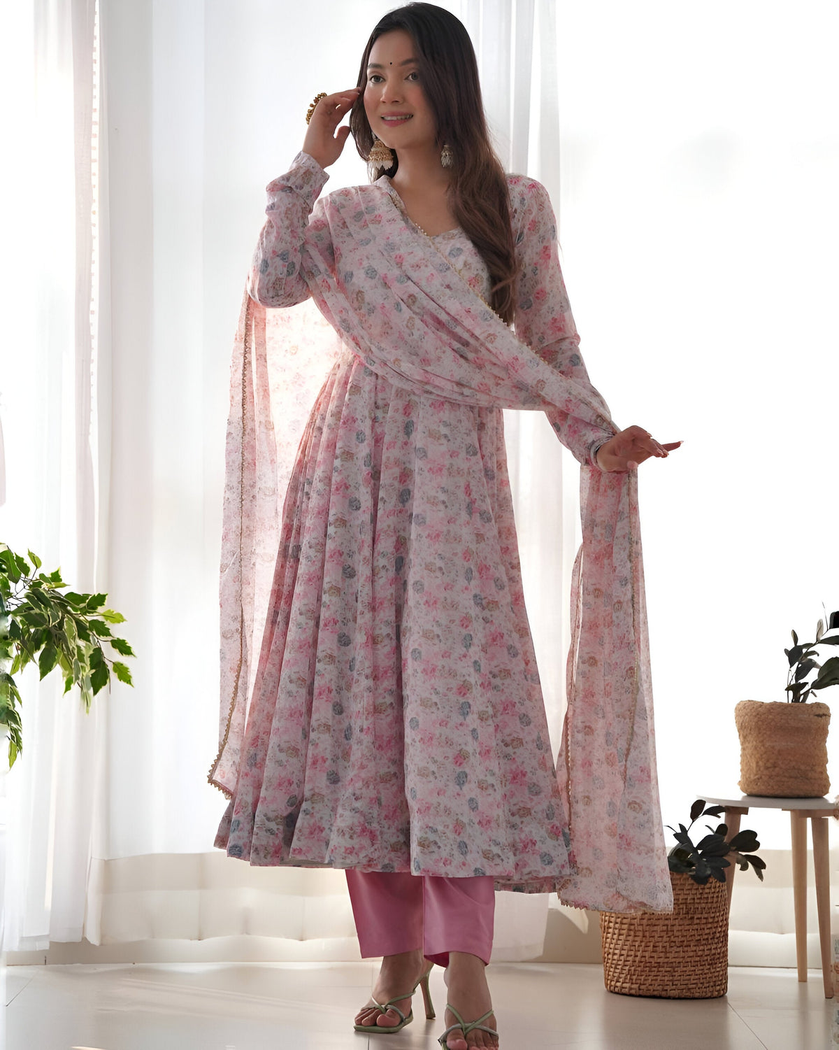 Lehenga Mart Pink Chiffon Designer Anarkali Suit Set | Grocsy