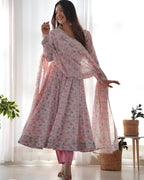 Lehenga Mart Pink Chiffon Designer Anarkali Suit Set | Grocsy