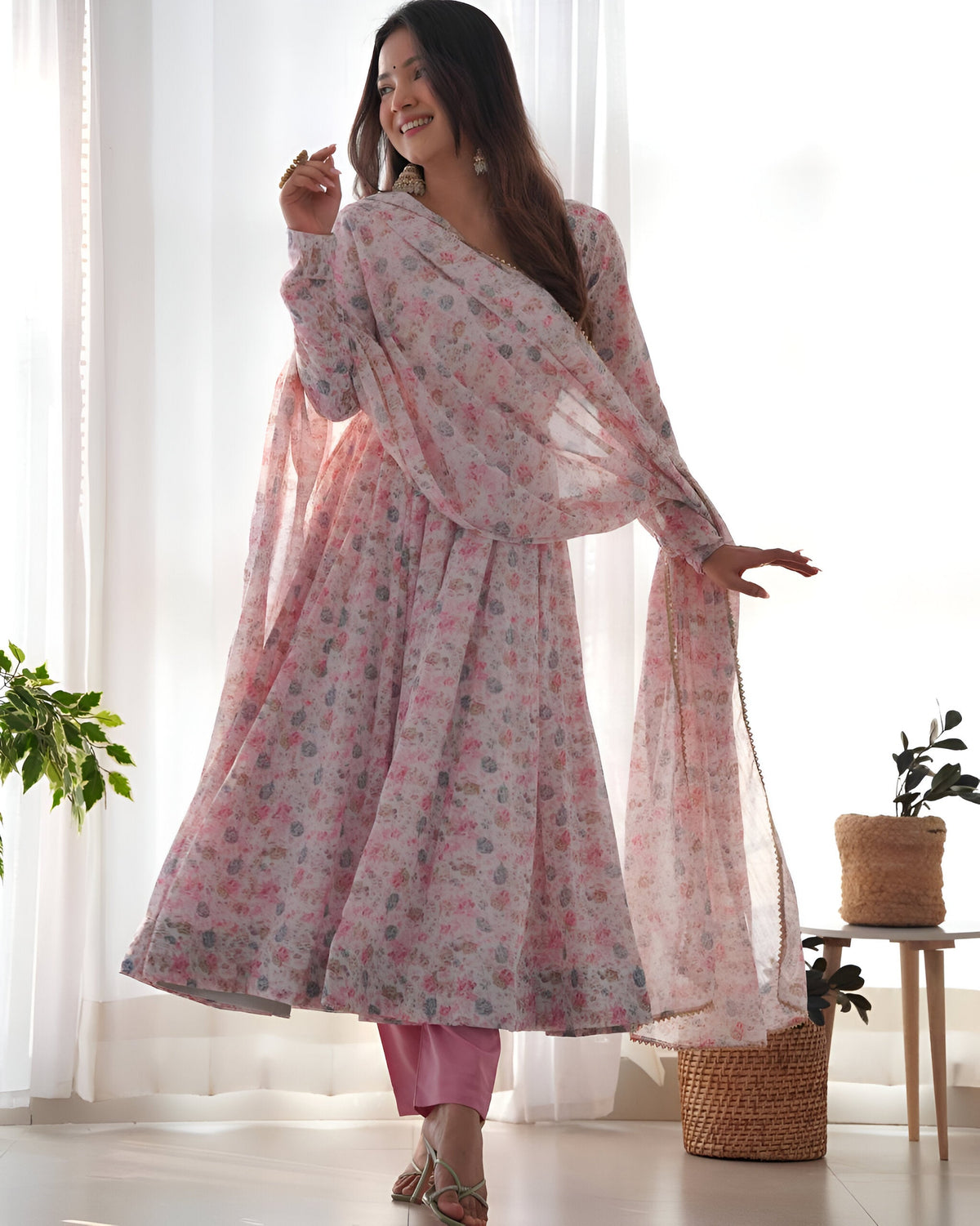 Lehenga Mart Pink Chiffon Designer Anarkali Suit Set | Grocsy