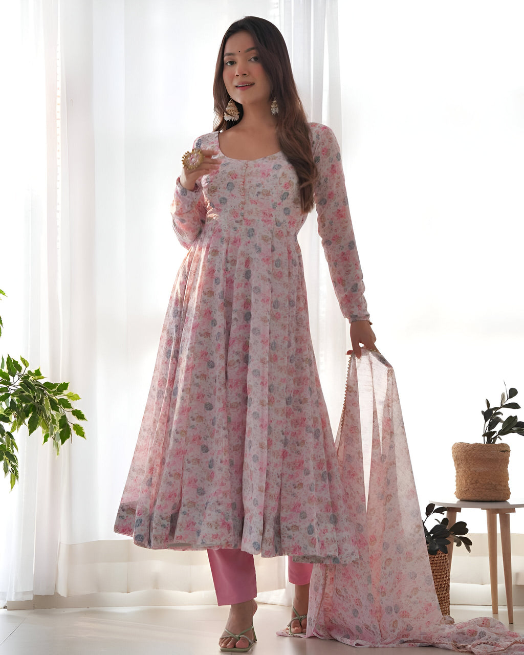Lehenga Mart Pink Chiffon Designer Anarkali Suit Set | Grocsy