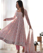 Lehenga Mart Pink Chiffon Designer Anarkali Suit Set | Grocsy