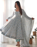 Lehenga Mart Sky Blue Chiffon Designer Anarkali Suit Set | Grocsy