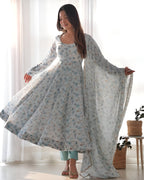 Lehenga Mart Sky Blue Chiffon Designer Anarkali Suit Set | Grocsy