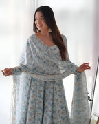 Lehenga Mart Sky Blue Chiffon Designer Anarkali Suit Set | Grocsy