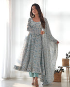 Lehenga Mart Sky Blue Chiffon Designer Anarkali Suit Set | Grocsy