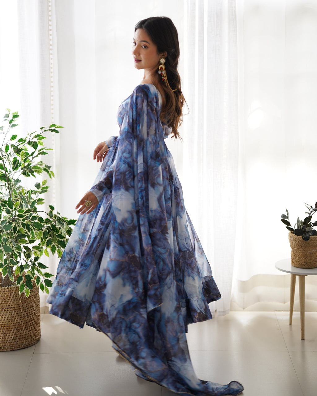 Lehenga Mart Navy Blue Organza Silk Designer Anarkali Suit Set | Grocsy