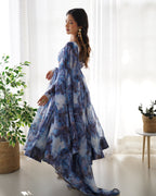 Lehenga Mart Navy Blue Organza Silk Designer Anarkali Suit Set | Grocsy