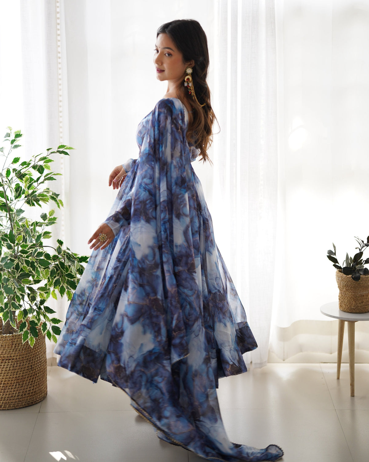 Lehenga Mart Navy Blue Organza Silk Designer Anarkali Suit Set | Grocsy