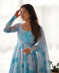 Lehenga Mart Sky Blue Organza Silk Designer Anarkali Suit Set | Grocsy