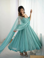 Lehenga Mart Aqua Crunchy Silk Designer Anarkali Suit Set | Grocsy