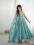 Lehenga Mart Aqua Crunchy Silk Designer Anarkali Suit Set | Grocsy