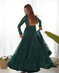 Lehenga Mart Bottle Green Faux Georgette Laheriya Print Fully Flair Anarkali Gown For Navratri | Grocsy