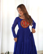 Lehenga Mart Royal Blue Faux Georgette Laheriya Print Fully Flair Anarkali Gown For Navratri | Grocsy