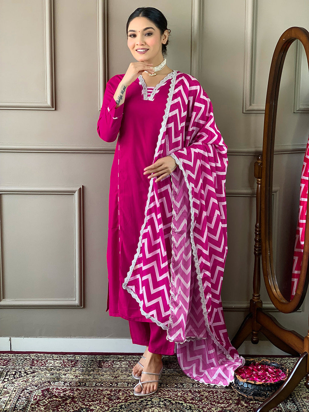The52 Lemon Women Embroidered Viscose Straight Kurta Pant Dupatta Set | Grocsy