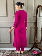 The52 Lemon Women Embroidered Viscose Straight Kurta Pant Dupatta Set | Grocsy