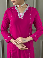 The52 Lemon Women Embroidered Viscose Straight Kurta Pant Dupatta Set | Grocsy