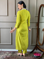 The52 Lemon Women Embroidered Viscose Straight Kurta Pant Dupatta Set | Grocsy