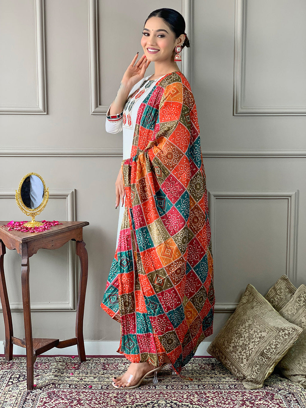 The52 White Embroidered Viscose Fabric Straight Kurta, Pant and Dupatta Set | Grocsy
