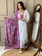 The52 Women White Chanderi Embroidered Kurta Pant Dupatta Set | Grocsy
