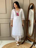 The52 Women White Chanderi Embroidered Kurta Pant Dupatta Set | Grocsy