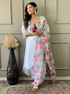 The52 Women White Chanderi Embroidered Kurta Pant Dupatta Set | Grocsy
