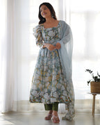 Lehenga Mart Multi Color Organza Silk Designer Organza Silk Floral Printed Anarkali Gown Suit | Grocsy