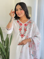 The52 Thread work on Viscose Fabric Straight Kurta, Pant and Dupatta Set | Grocsy